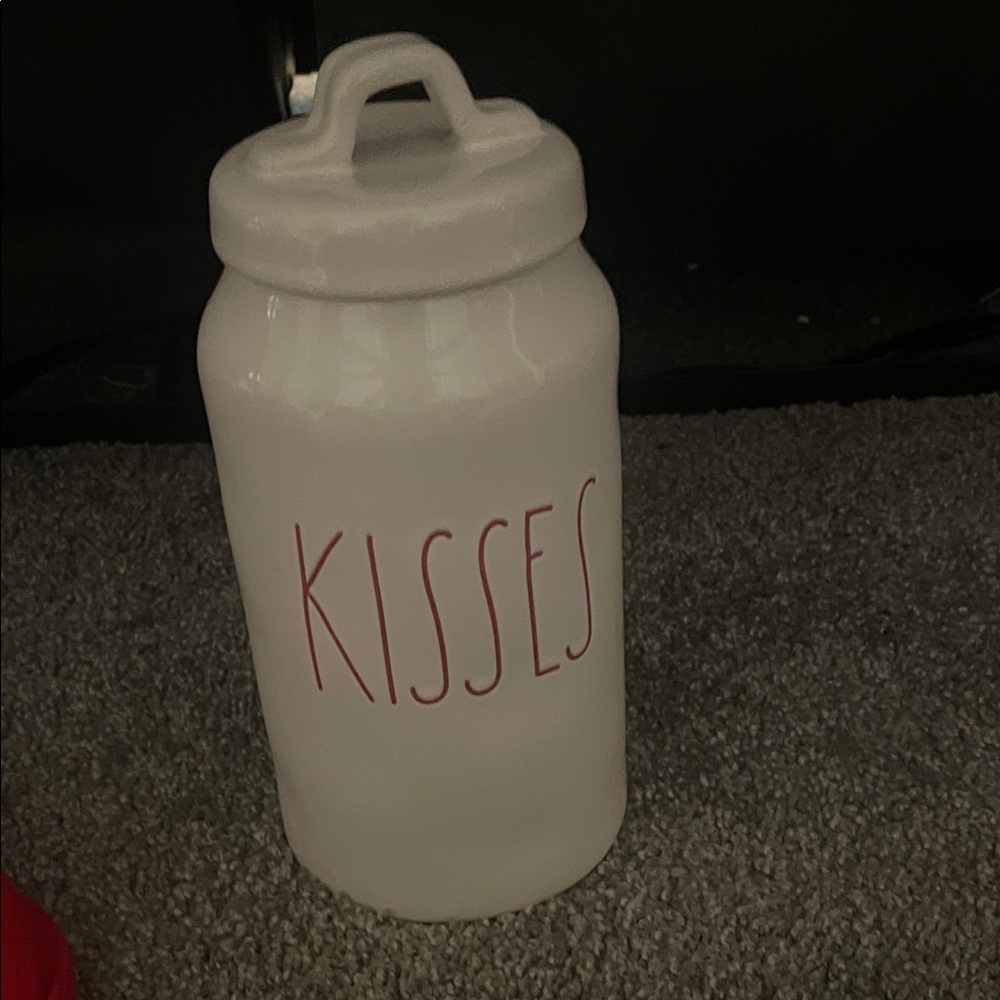 Rae Dunn White and Red 'Kisses' Canister